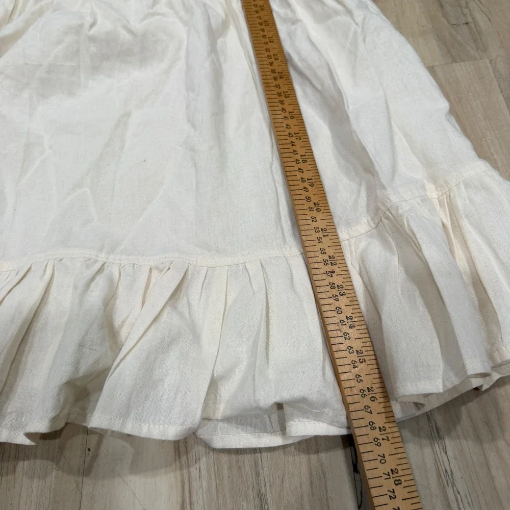Girls White Floral Embroidered Smocked Ruffle Flutter Sleeve Dress Size 10